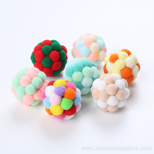 Multi color handmade plush cat toy ball